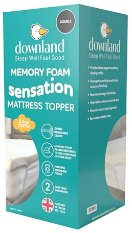 Downland Memory Foam Mattress Topper King Size Bed – 2.5cm Depth Hypoallergenic Pressure Relief Bed Topper with Zipped Cover & Elasticated Corner Straps | Soft & Supportive Foam Pad