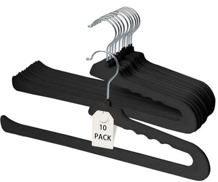 ManGotree Velvet Trouser Hangers, Non Slip Velvet Pants Hangers, Open Ended Felt Jeans Hanger for Closet Organizer, Heavy Duty Space Saving for Trousers, Slacks, Shorts, Dress, Scarf (10 Pack, Black)