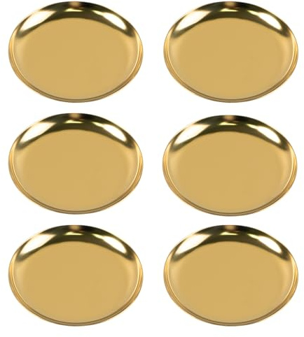 GTILE 6 PCS 4 Inch Stainless Steel Round Gold Tray Jewelry Candle Plate