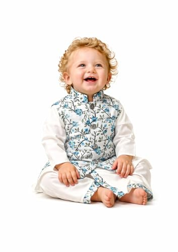 A.T.U.N. (ALL THINGS UBER NICE) Conjunto de pijama étnico Kurta de algodón puro para bebé niño con chaqueta Nehru impresa | Conjunto de ropa festiva tradicional india para bebés |