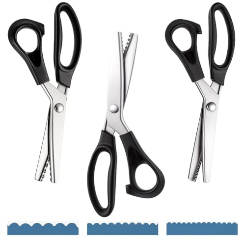 Jnchdghwa Forbici Smerlate (3 Mm, 5 Mm, 7 Mm), 3 Misure di Forbici A Zig-Zag per Lavori Artigianali, Taglio di Pelle, Tessuto, Carta