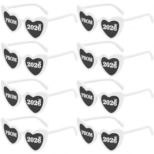GZTINGI 8Pack Prom 2026 Glasses, Leavers 26 Class of 2026 Sunglasses, Heart Shaped Prom Party Favours, Graduation Gifts Photo Props for High School College, 2026 Graduates Gifts（White） (White)