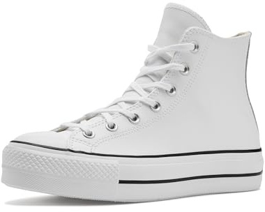 Converse Women's Chuck Taylor All Star Lift Platform Leather High Top, White/Black/White, 9