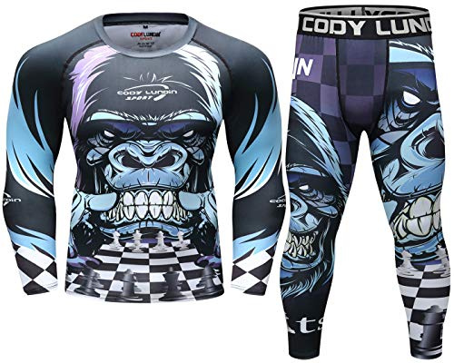 Cody Lundin Kompressionsset herr långärmad kompressionströja och byxor topp långärmad sport tight baslager snabbtorkande fitness kostym för män, Stil Q, M