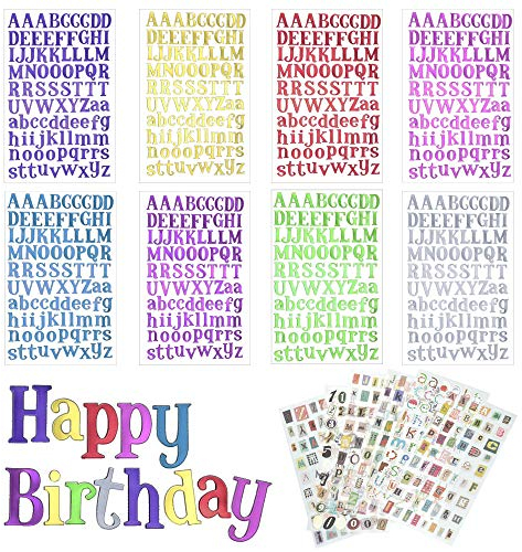 DECARETA 14 Blätter Buchstaben Aufkleber Sticker Glitzer Bunt Selbstklebend Zahlen Buchstaben zum kleben Dekorative Alphabet Aufkleber für DIY Handwerk Grußkarten Scrapbooking