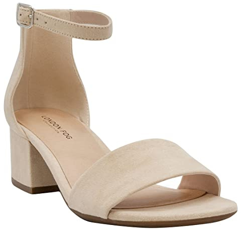 LONDON FOG Women's Nikki Low Two Piece Block Heel Dress Shoe Ladies Ankle Strap Pump Sandal nude 8.5