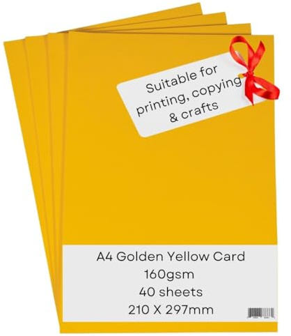 A4 gyllene gult kort pappersskrivare - 160 gsm 40 ark - färgat hantverkskort - lämplig för hantverk, tryck, kopiering, kopiatorer