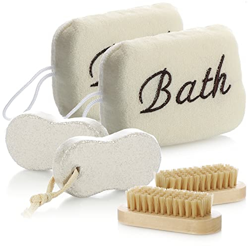 com-four® 6-teiliges Badbürsten-Set für Frauen und Männer - Pflege-Set mit Hornhaut Bims-Stein, Handbürste und Schwamm - Naturfarben (Verwöhn-Set Natur)