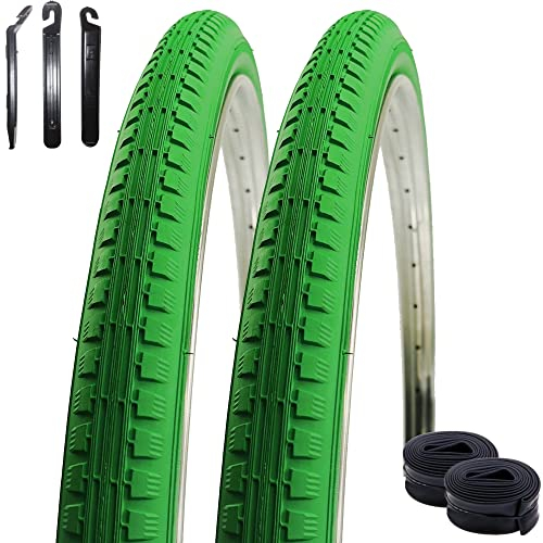 2 x Kenda K-142 Fahrradreifen Fahrradmantel Grün 40-635 (28 x 1 1/2) + 2 x Schläuche AV inkl. Reifenheber