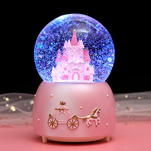 Snow Globe Crystal Ball Music Box Rotating Musical Box with Colorful Lights Castle Melody Musical Artware Dreamy and Exquisite Desktop Ornament for Birthday Christmas Thanksgiving Present