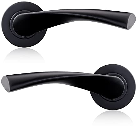 XFORT : Rennes poignées de porte noires mates torsadées et avec en rosace, idéale pour les portes intérieures en bois