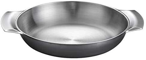 Zerodeko Eisenpfanne Pfanne Bratpfanne Spanische Paella Pfanne Mini Servierpfanne Kochpfanne Backofenfest Edelstahlpfanne Edelstahl Universalpfanne mit 2 Griffen 16CM Edelstahlschale