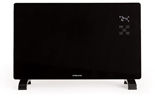 CREATE/WARM CRYSTAL 2500W / Schwarzer elektrischer Glaskonvektor, WiFi, einstellbare Leistung, leiser Betrieb