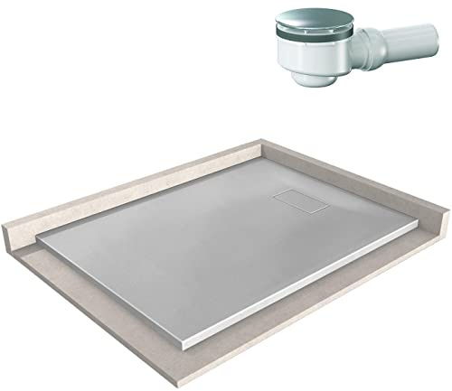 BERNSTEIN Duschtasse 90x120 cm Beton-Optik matt Flache Bauhöhe, Duschwanne der GT-SERIE aus SMC, Rechteckiges Duschbecken mit Gefälle, SMC -Duschwanne Komplett mit Dallmer Ablauf Orio