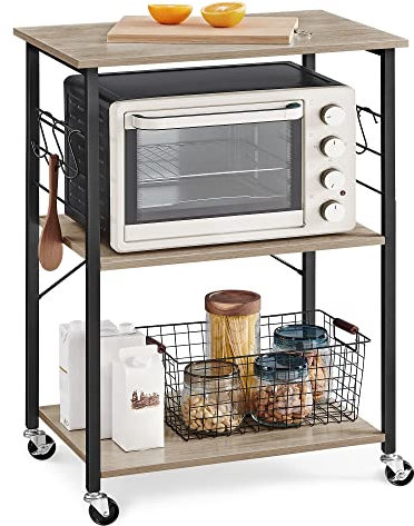 VASAGLE Kitchen Shelf on Wheels, 23.6 Inches Serving Cart with 3 Shelves