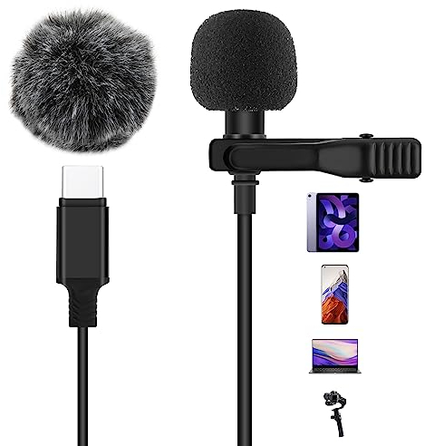 AGPTEK Lavaier Microfono per PC Smartphone con Clip e Un Parabrezza Incluso Adattatore Tipo-c Microfono Esterno Trust Ideale per Youtuber Intervista Conferenza Video Camera Podcast (Mic Type-c)
