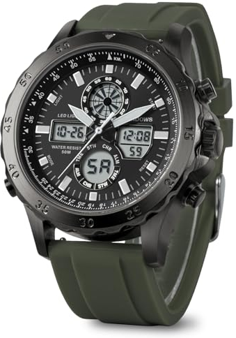 PINDOWS Uhren für Herren, wasserdichte analoge oder Digitale Sportuhren für Herren; multifunktionale, robuste Outdoor-Uhr mit LED-Hintergrundbeleuchtung, Alarmfunktion, Stoppuhr