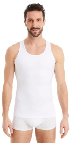 FINN Figurformande kompressionströja för män med magkontroll effekt – ärmlös formkläder linne av bomull – body shaper undertröja för en platt mage, Vit, 4XL