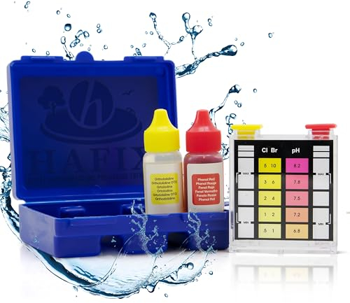 HAFIX pH-Wert Chlor Brom Test Pool Test-Kit. Pooltester für Wasserqualität im Pool. 3-in-1 Tester für Whirpools, Pools, Spas u.v.m. Unkompliziert & schnell Wassertester Schwimmbad. Messgerät für Pool.