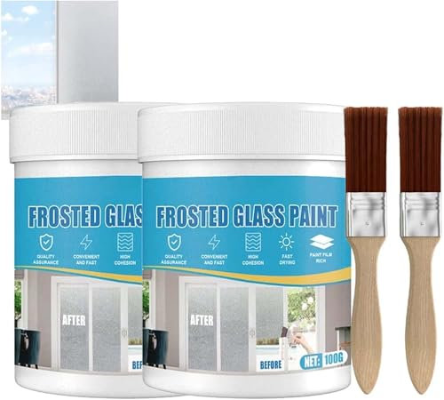 Qklovni Frosted Glass Paint, Door Window Shading Frosted Glass Paint, Matte Hazy Frost, for Bathroom, Bedroom, Hotel, Office Windows, 100g (2pcs)