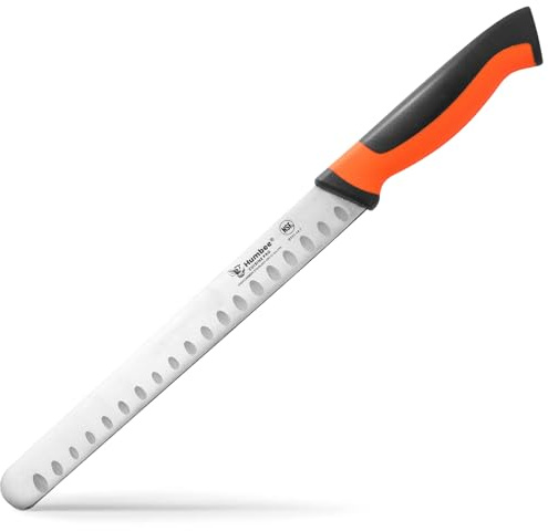 Humbee 10-Inch Chef Carving Knife with Granton Edge for Slicing Turkey Ham and Meat | NSF Certified | German Stainless Steel Blade | Dishwasher Safe Ergonomic Handle, DT-21 Series, Orange