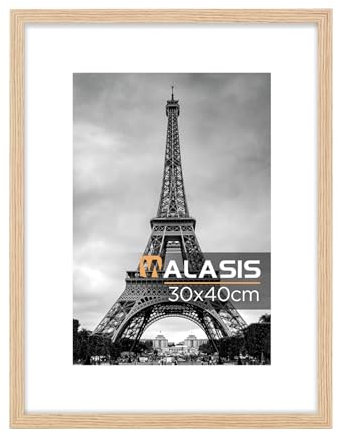 Walasis Cadre photo passe-partout en bois : cadre pour posters, collages, cadre pour posters, posters, avec verre acrylique (naturel, 30 x 40 cm)