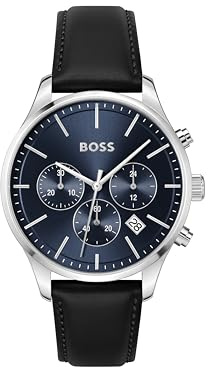 BOSS Montre Chronographe à Quartz pour Homme Collection Avery avec Bracelet en Cuir Noir - 1514156