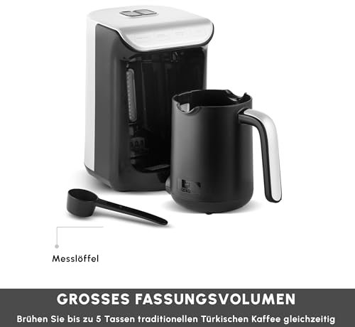 KARACA Hatır Köz - Cafetera turca, capacidad de 300 ml, prepara 5 tazas de café turco, apagado automático y control de temperatura, sabor auténtico a carbón vegetal, 535 W, color blanco