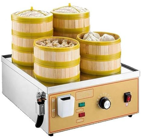 Commercial Four-Hole Electric Food Steamer - Stainless Steel Home Steamed Buns Machine for Chinese Cuisine Recipes - Cookware for Dumplings and Rice