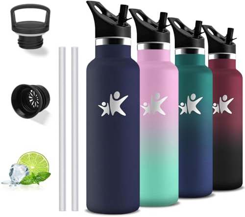 Borraccia- 0,75 litri- Borraccia Termica, Senza BPA, Borraccie con Cannuccia, Senza Perdite, Bottiglia Termica, Borraccie Acciaio Inox, Doble Aislamiento, Borracce per Trekking, Palestra, Campeggio