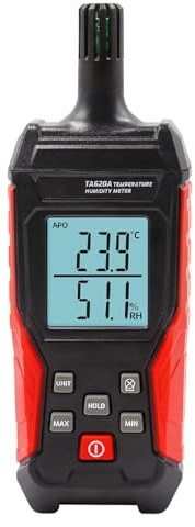 Handheld Hygrometer Temperature Humidity Meter, Digital Thermometer with Humidity Sensor for Indoor Outdoor Measuring - Large LCD Backlit, Data Hold, MIN/MAX
