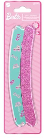 Barbie Limes à Ongles Fille Femme - Lot de 2 - Lime Abrasive et Douce - Forme Courbée Confortable - Accessoire Manucure Pratique et Stylé - Produit Officiel - Cadeau Beauté Adulte, Adolescente