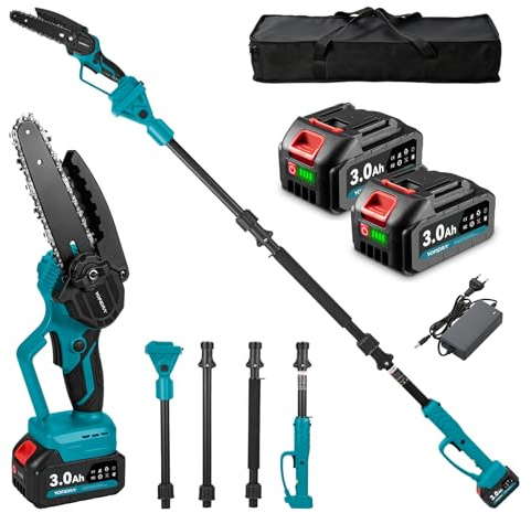 Yofidra 2 in 1 Akku Kettensäge & Mini Kettensäge, 6 Zoll Bürstenlose Elektrische Teleskop Astsäge mit 2 x 3000mAh Akkus, Abnehmbarer Verlängerungsstange bis zu 4,6M, zum Baumzweige & Astschneiden