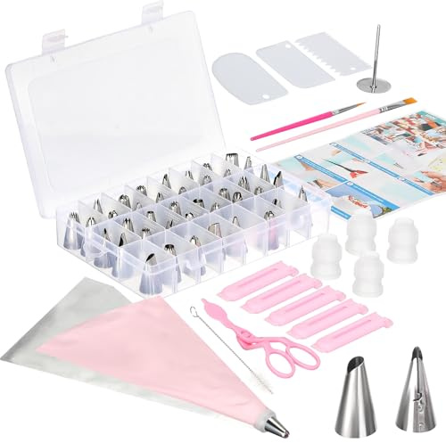 VINATO Poche a douille patisserie 83 Pièces, Set de Douilles en Acier Inoxydable, Sac à Pâtisserie et Boîte de Rangement, Accessoire pour Gâteaux, Cupcakes et Décoration