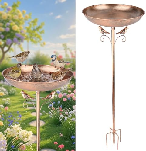 Bebedero de Aves Vertical Resistente al Invierno de Metal para Jardín y Balcón, Gran Baño para Aves con Base Estable de 5 Puntas, Resistente a Las Heladas, Bebedero y Comedero para Aves Silvestres