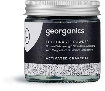 Georganics Whitening Mineral Toothpaste Powder - 60ml - Charcoal - 100% Natural Fluoride Free, SLS Free & Glycerine Free - Stain Removing & Teeth Whitening - Certified Cosmos, Vegan & Cruelty-Free