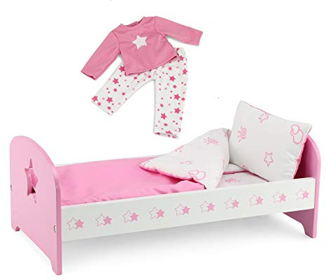 Emily Rose 14 Inch Doll Bed Set with Matching Pajamas | Includes Wooden Bed, Bedding Set, and PJs | Doll Furniture & Accessories