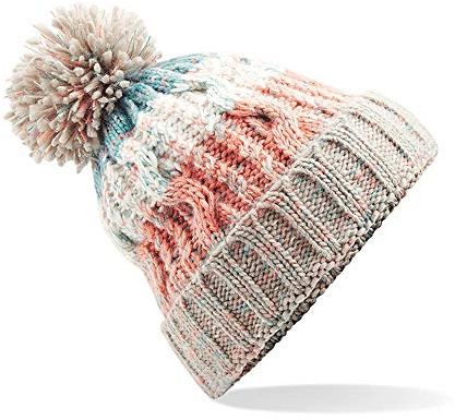 ASVP Shop Corkscrew Cable Knitted Bobble Hat Plain Mens Womens Beanie Warm Winter Pom Wooly Cap (Milkshake Mix)