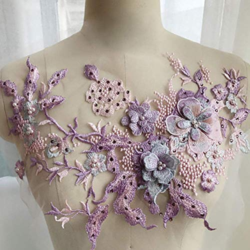 QLING 3D Stickerei Perlen Spitze Applikation Blumen Strass Tüll Besatz Besetzter Stoff für DIY Ausschnitt Hochzeit Brautkleid Kleidung Stickerei Dekoration, nicht null, Marca Drache 3, Free Size