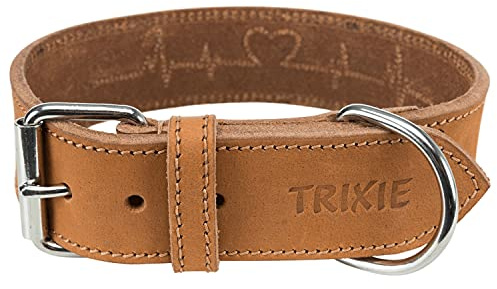 Collier TRIXIE Rustic en cuir gras - Taille M - Tour de cou 38 - 47 cm - Anneau en D protégeant la gorge - marron - 19015