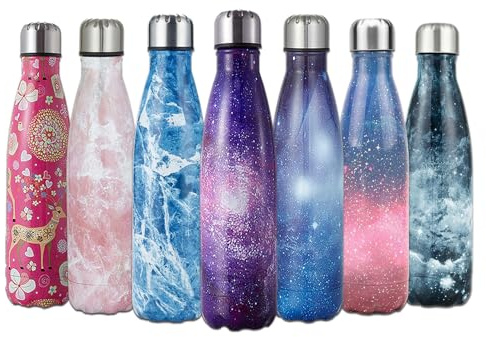 HGDGears Water Bottle 17oz/500ml, Double Wall Vacuum Stainless Steel Insulated Travel Mug Leakproof Sports Drinks Bottle（Blue Marble）