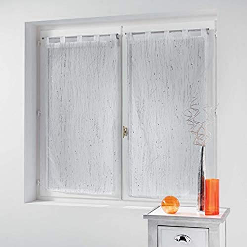 Douceur d'Intérieur - Coppia di tende dritte con passanti, in voile, color sabbia, con applicazioni filiane color bianco, 2 pezzi, 45 x 120 cm