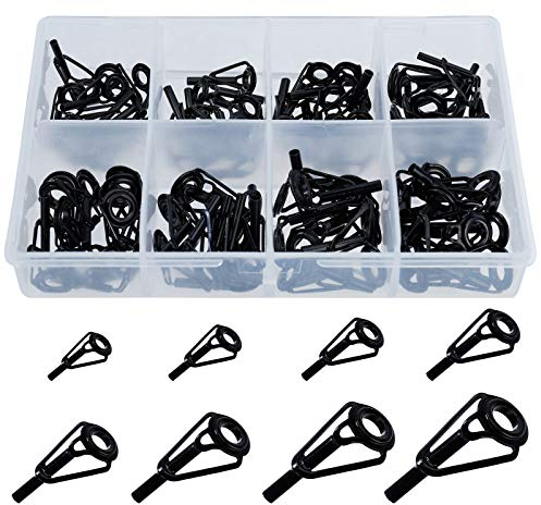 Angelrute Reparatur Kit, 80 Stück Angelrutenführung Rutenringe Spinnruten Edelstahl Keramik Spitzenringe Tip Tops für Salzwasser See Wasser Fischen