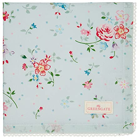 GreenGate Stoffserviette mit Spitze Serviette 'Belle' Pale Blue Blumenmuster 40 x 40 cm Landhausstil