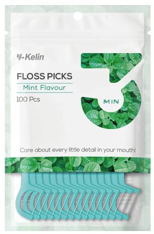 Y-Kelin Dental Floss-100 pezzi di filo interdentale stuzzicadenti, bastone per denti, plettri per denti, filo interdentale, pulizia dei denti (menta, 100 pezzi)