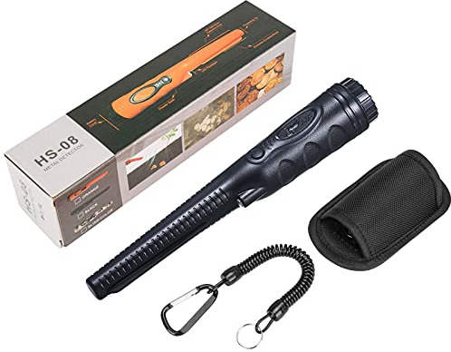 Détecteur de métaux portable étanche - HS-08 IP68 Détecteur d'or portable à balayage à 360 ° avec lampe de poche LED, étui en cuir pour adultes et enfants pour rivières, eaux peu profondes(Le noir)
