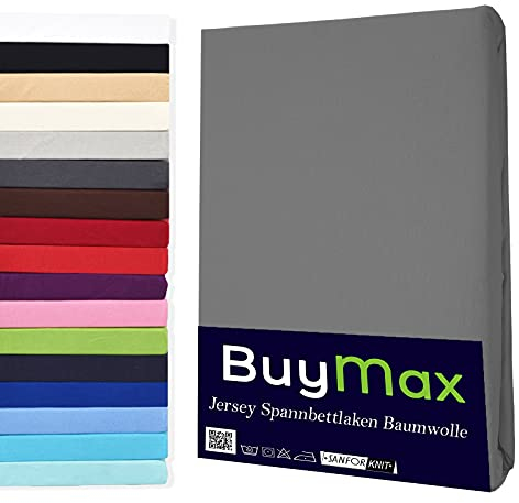 Buymax® Topper Spannbettlaken 160x200 cm Spannbetttuch 100% Baumwolle Jersey für Matratzentopper bis 12 cm Matratzenhöhe Bettlaken für Boxspringbett Topper, Anthrazit-Grau