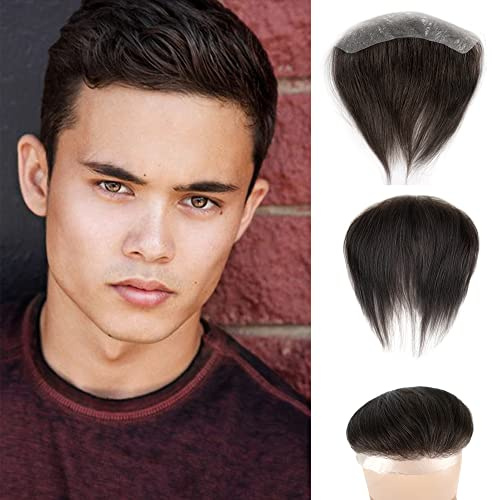Lordhair Frange Frontale Toupet Homme 100% Vrais Cheveux Humains,V-looped de Taille Naturel Devant Délié Peau Fine PU Base pour Calvitie Homme