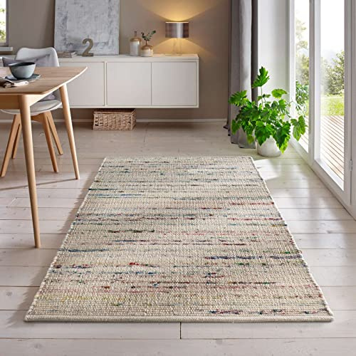 Handweb-Teppich aus Schurwolle in Skandinavischem Landhaus Design in vielen aktuellen Farben für Wohnzimmer, Esszimmer, Schlafzimmer, Flur, auch als Läufer beidseitig verwendbar bunt 160x230 cm