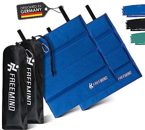 freemind Lot de 2 Tapis de siège d'extérieur – Coussin d'assise Pliable – Tapis de siège Thermique – pour Camping, randonnée, Stade – avec Sac de Transport et Mousqueton pour Fixation (Bleu)